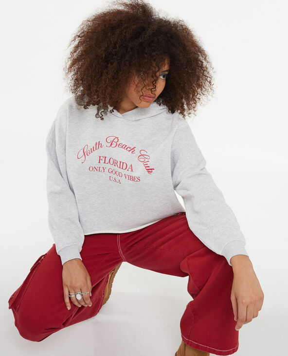 Sweat capuche cropped avec print devant gris chiné - Pimkie