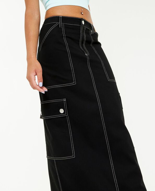Jupe longue en toile avec surpiqûres noir - Pimkie