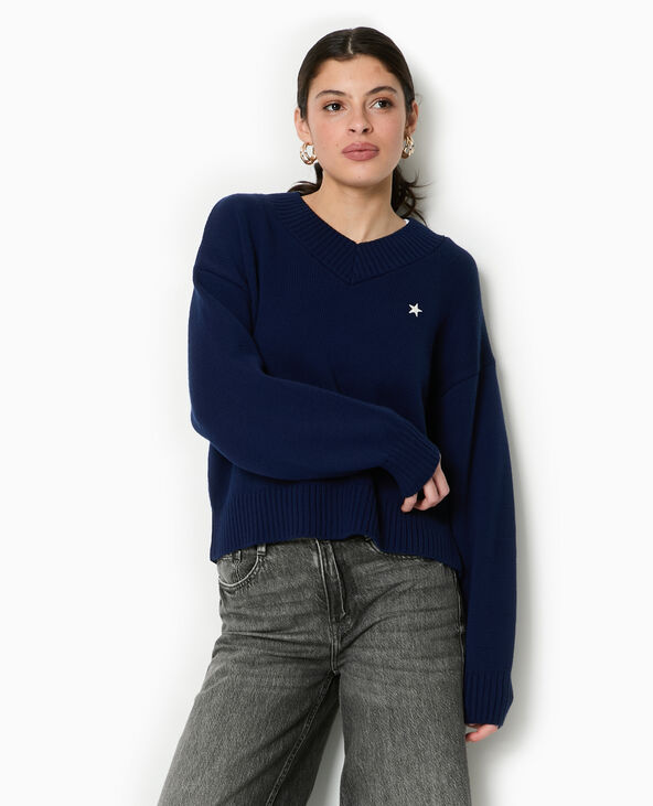 Pull col V bleu - Pimkie