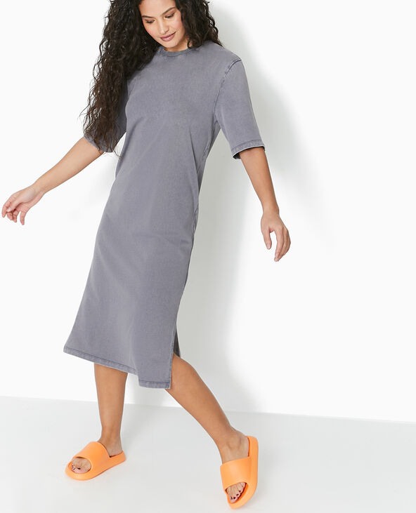 Robe t-shirt mi-longue délavée acid wash gris foncé - Pimkie