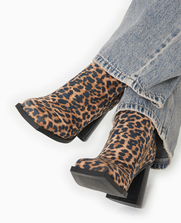 Boots à talons bouts carrés motif léopard beige - Pimkie