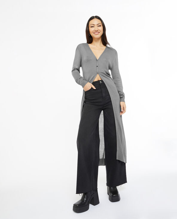 Gilet long en maille fine gris foncé - Pimkie