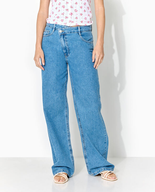 Jean straight taille croisée bleu - Pimkie