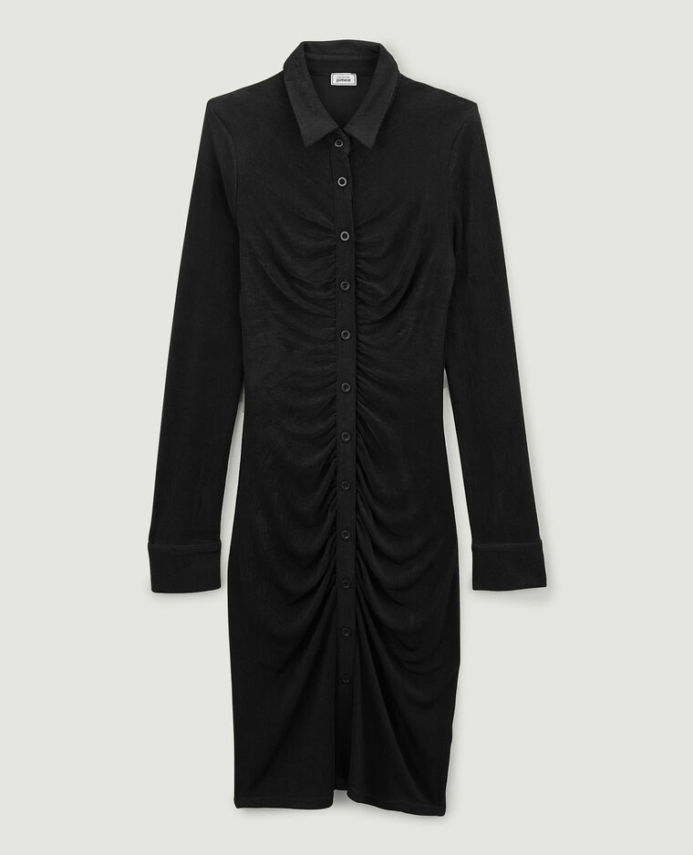 Robe chemise courte effet froncé noir - Pimkie