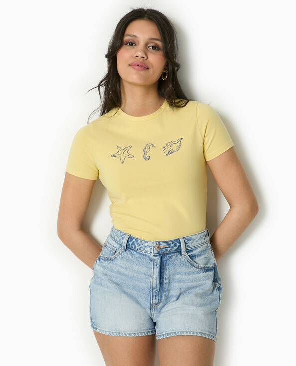 T-shirt ajusté avec print devant Jaune pâle - Pimkie