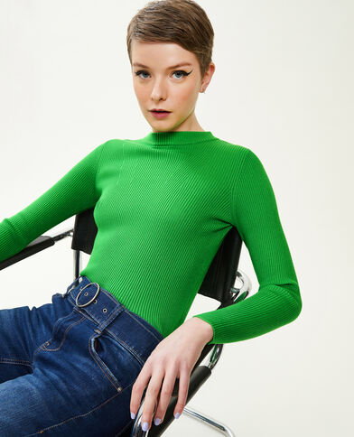 Pull col rond maille côtelée vert - Pimkie