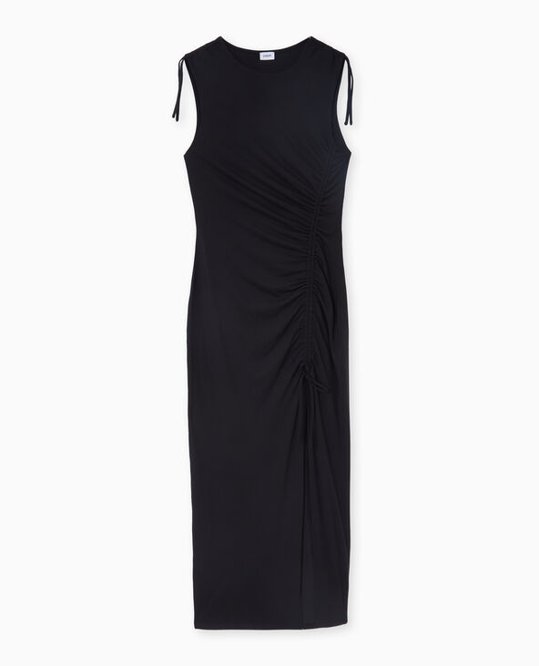 Robe longue avec liens coulissés et fronces noir - Pimkie