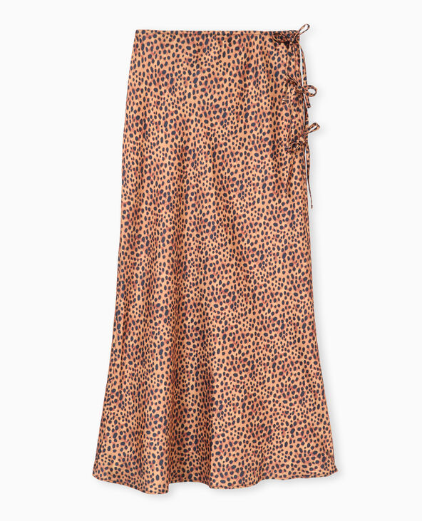 Jupe longue en tissu satiné motif léopard marron - Pimkie