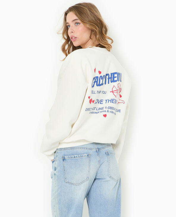 Sweat oversize avec print poitrine et dos  blanc - Pimkie
