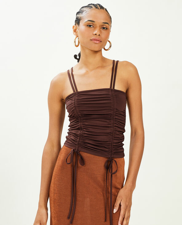 Top avec liens coulissés marron - Pimkie