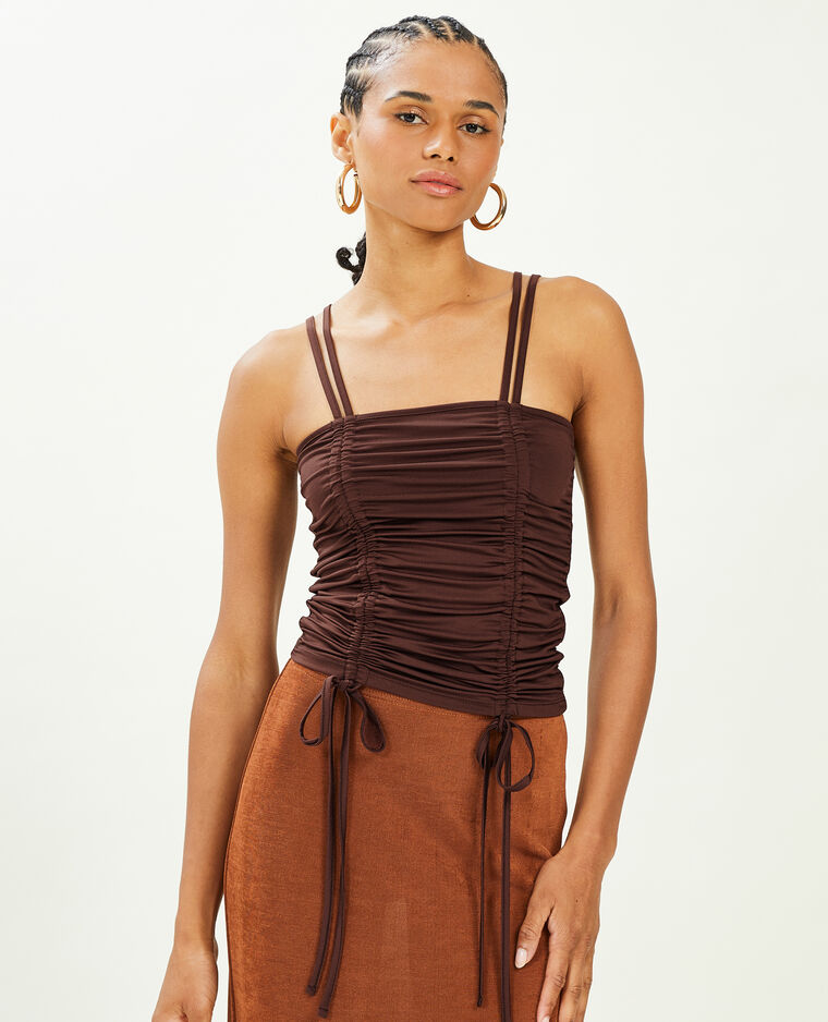 Top avec liens coulissés marron - Pimkie