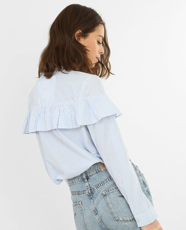 Chemise rayée à volant blanc - Pimkie