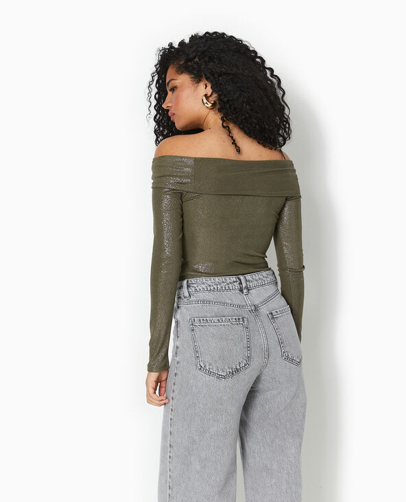 Top encolure Bardot avec paillettes vert kaki - Pimkie