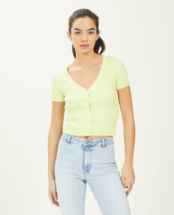 Top boutonné maille côtelée vert anis - Pimkie