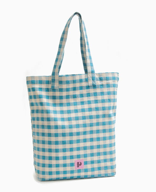 Grand totebag en tissu épais motif vichy bleu marine - Pimkie