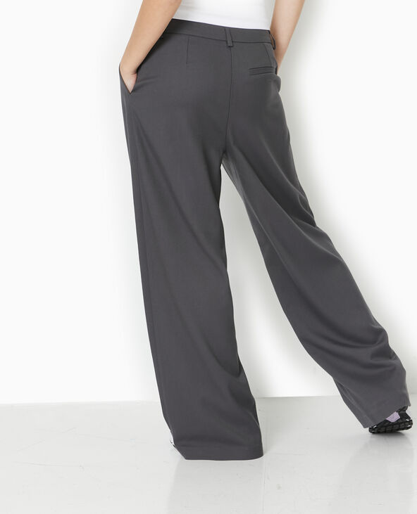 Pantalon large avec pinces gris foncé - Pimkie