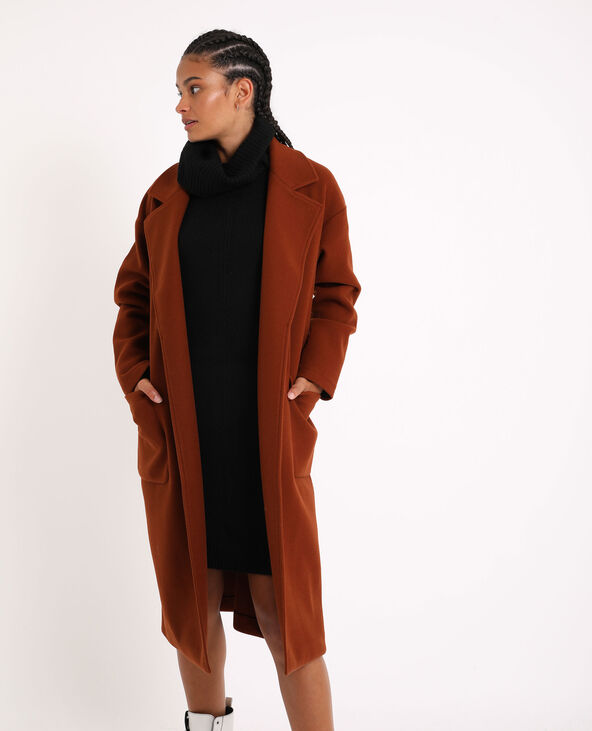 Manteau long à ceinture marron - Pimkie