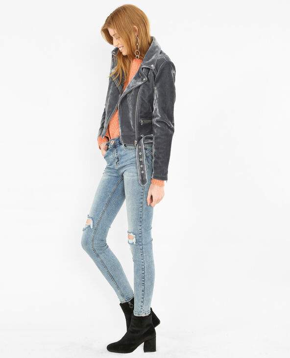 Veste biker effet velours gris foncé - Pimkie