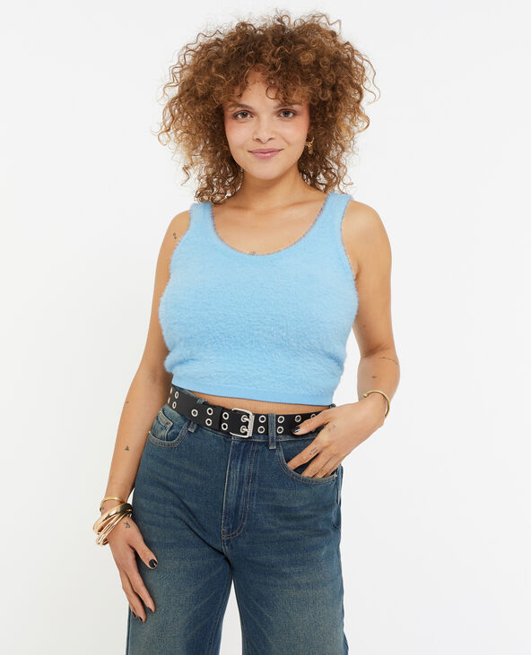 Top court en maille fluffy bleu clair - Pimkie
