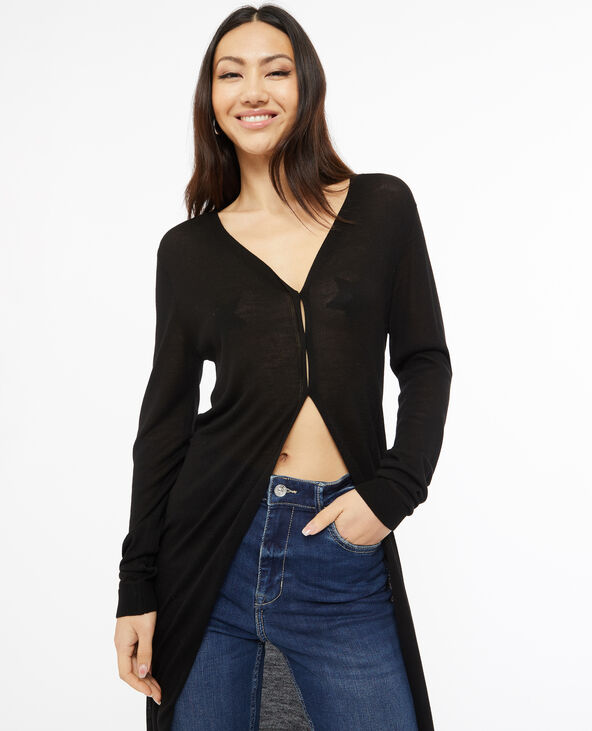 Gilet long en maille fine noir - Pimkie