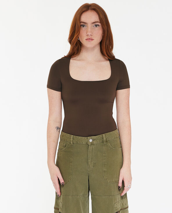Body manches courtes encolure carrée marron - Pimkie