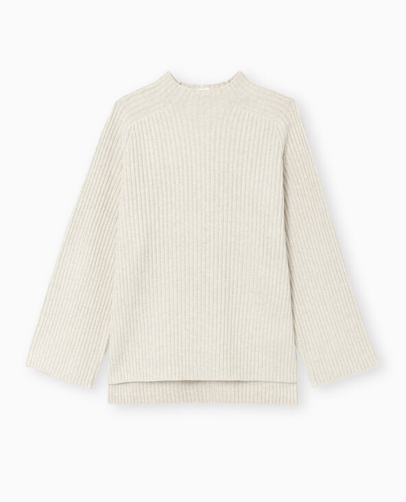 Pull oversize en maille côtelée beige - Pimkie