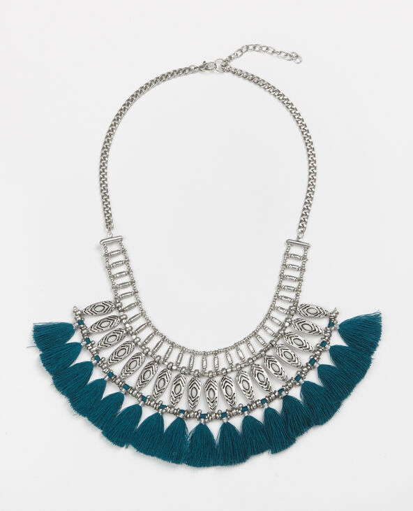 Collier plastron à pompons argenté - Pimkie