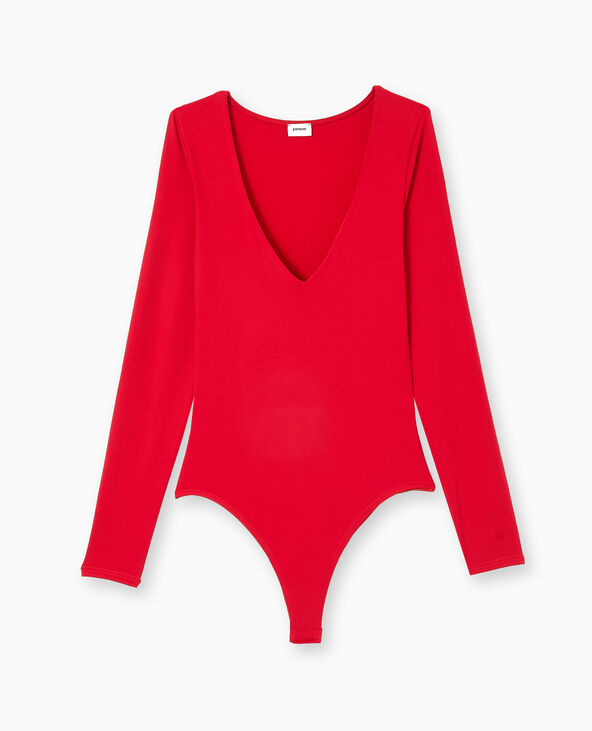 Body manches longues en matière gainante rouge - Pimkie