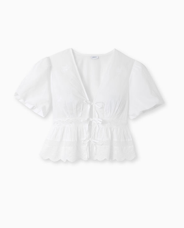 Blouse manches courtes avec broderies et dentelle blanc - Pimkie