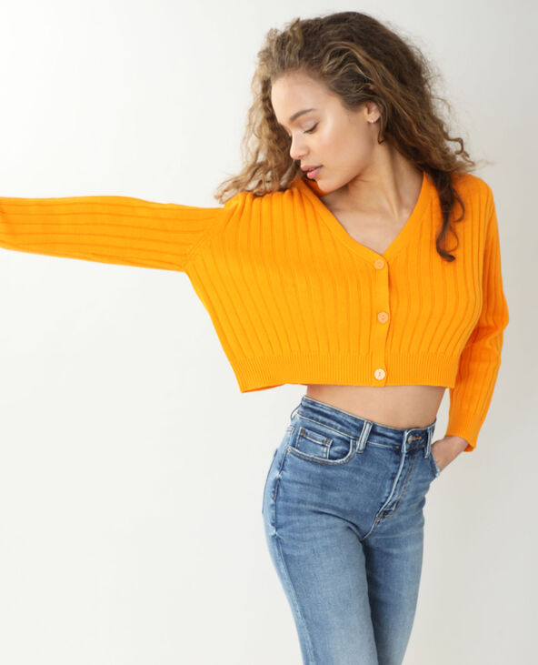 Gilet maille côtes plates orange - Pimkie
