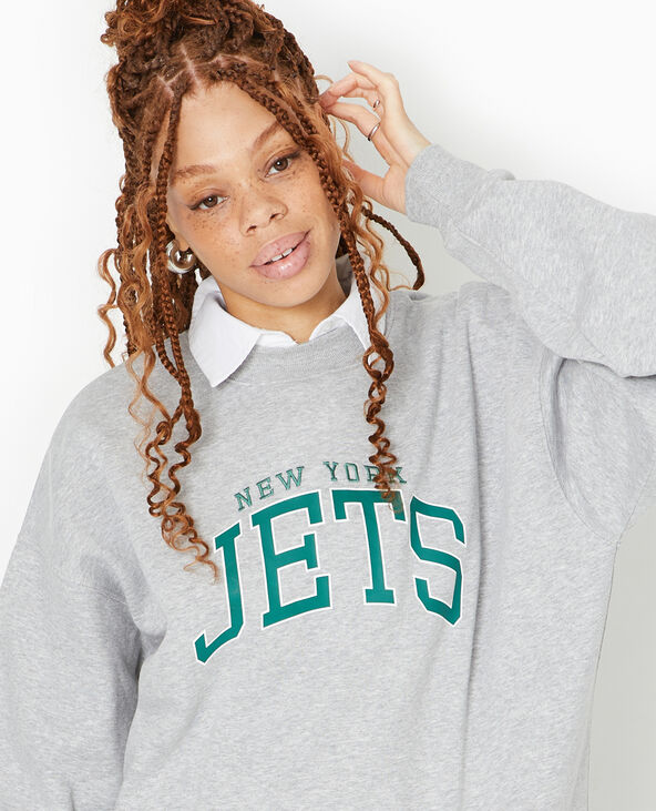 Sweat oversize avec print et broderie JETS gris chiné - Pimkie