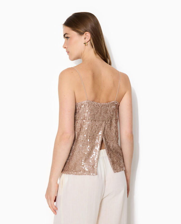 Top dos ouvert en maille ajourée avec sequins doré - Pimkie