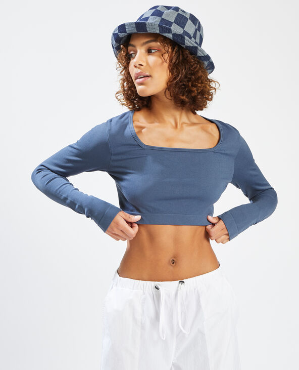 T-shirt cropped col carré bleu foncé - Pimkie