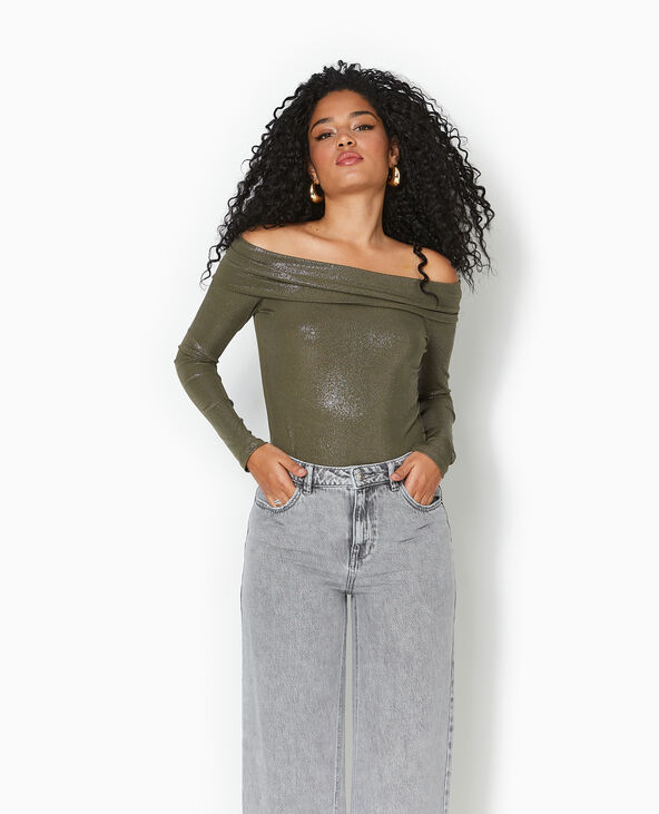 Top encolure Bardot avec paillettes vert kaki - Pimkie