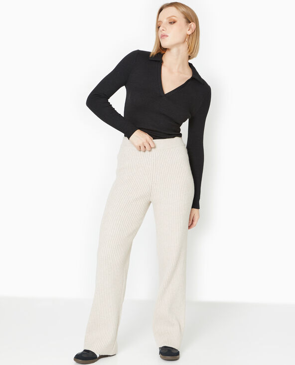 Pantalon droit en maille côtelée beige - Pimkie
