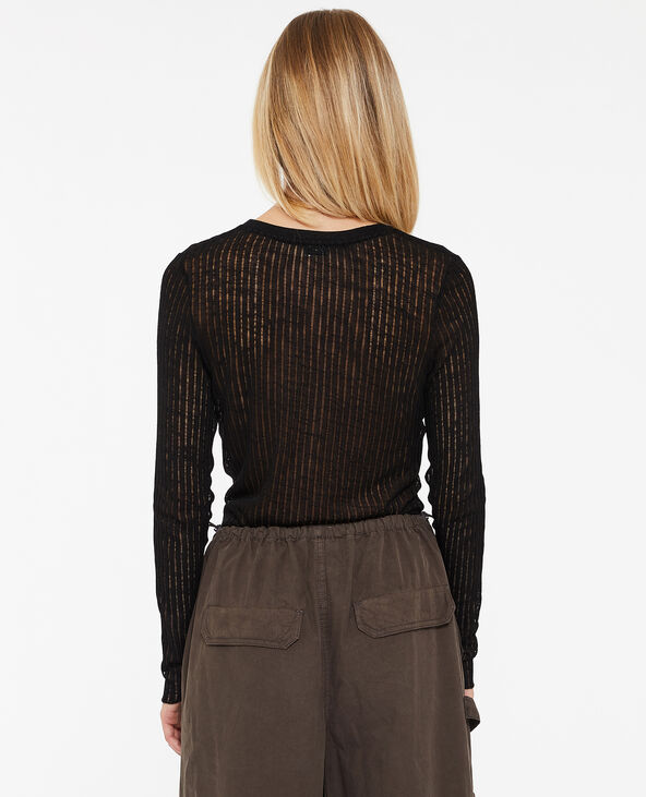 Top manches longues maille côtelée transparente noir - Pimkie