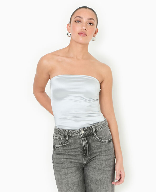 Top bustier bandeau en maille brillante argenté - Pimkie