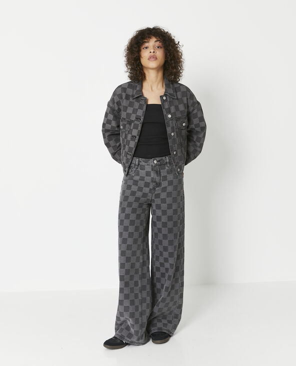 Veste courte en jean motif damiers gris - Pimkie