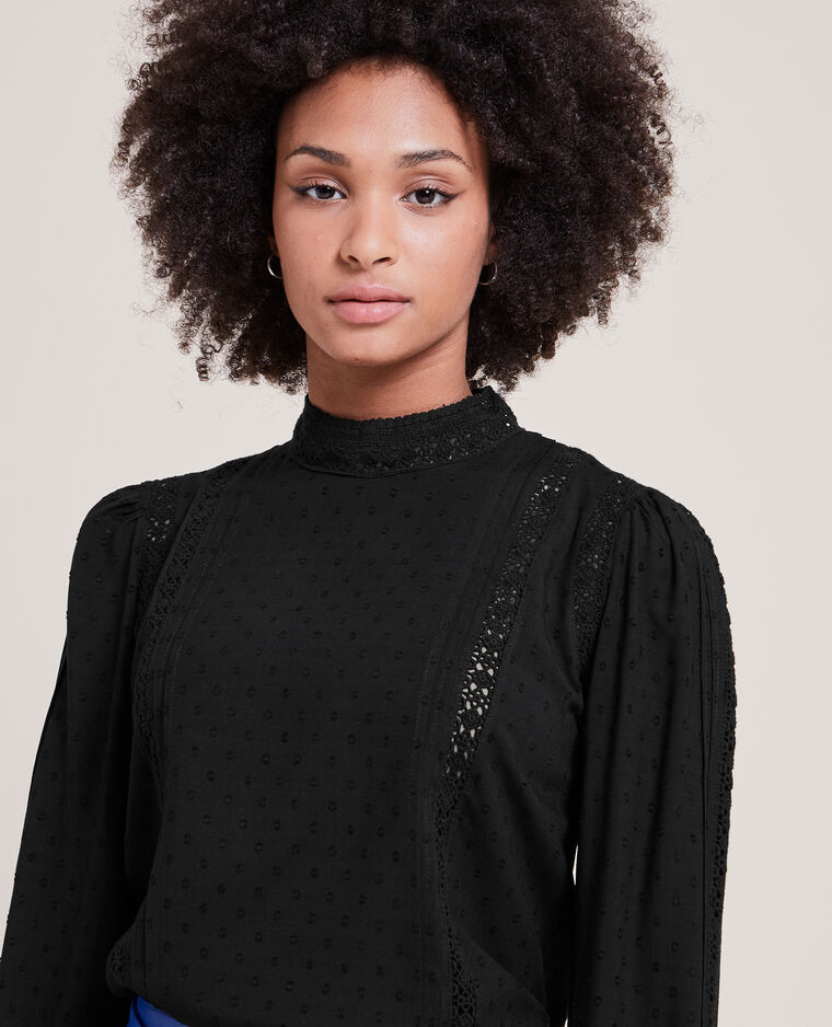 Blouse dentelle et plumetis noir - Pimkie