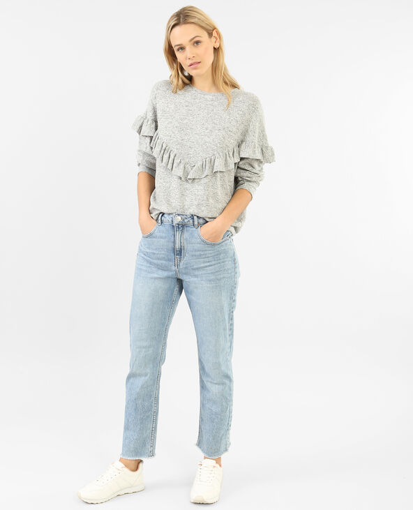 Pull doux à volant gris chiné - Pimkie