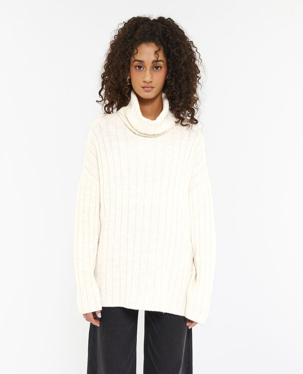 Pull oversize en maille côtes plates écru - Pimkie