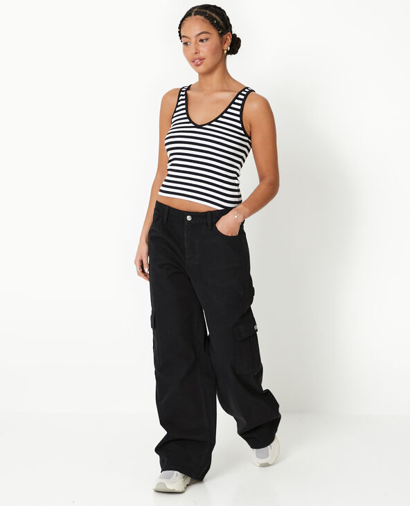 Jean large cargo taille basse noir - Pimkie
