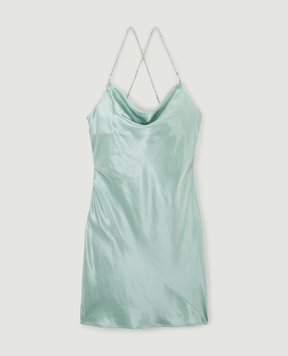 Robe satin bretelles strass vert - Pimkie