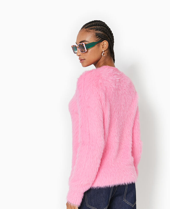 Pull col rond en maille fluffy et poilue rose - Pimkie