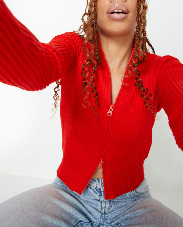Gilet ajusté en maille côtelée col montant rouge - Pimkie
