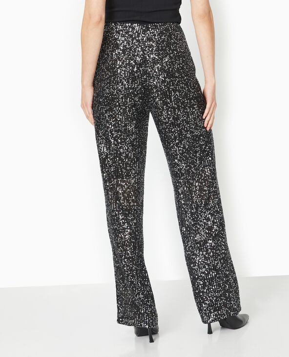 Pantalon large et doit avec sequins noir - Pimkie
