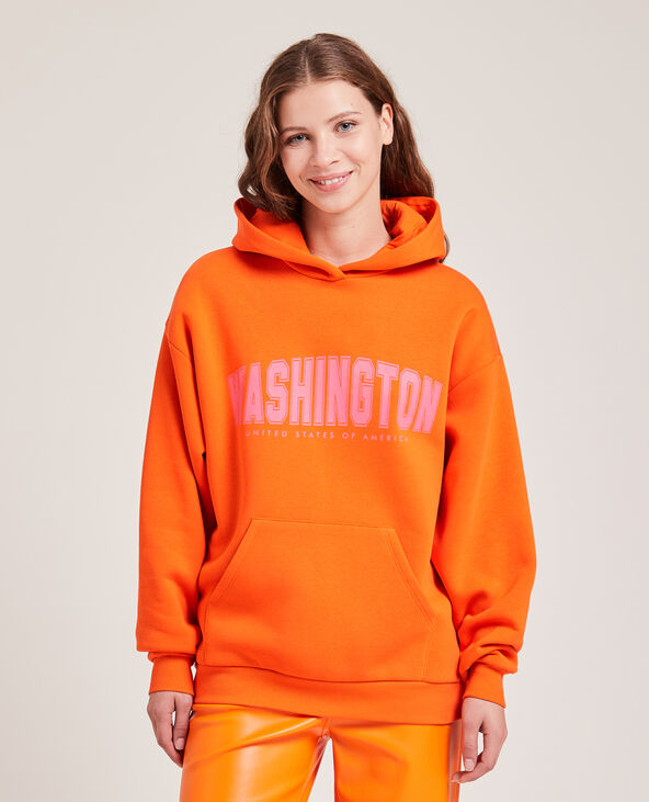 Sweat capuche avec flocage orange - Pimkie