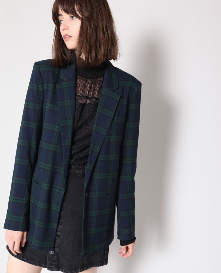 Blazer à carreaux bleu marine - Pimkie