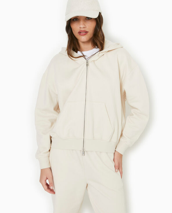 Sweat zippé avec capuche écru - Pimkie