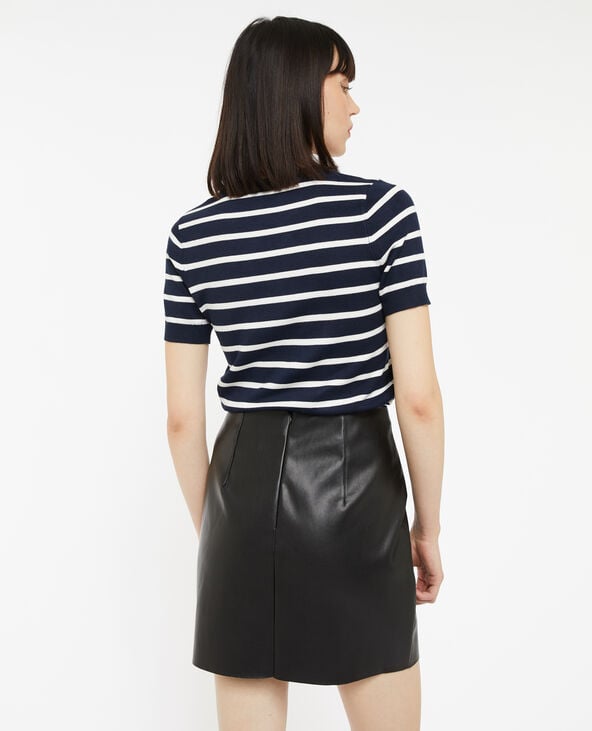 Pull manches courtes rayé en maille fine bleu marine - Pimkie